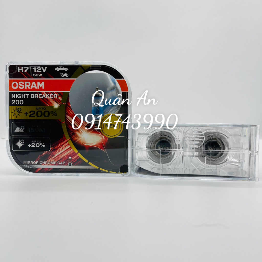 Combo 2 Bóng Đèn Halogen H4, H7 tăng Sáng 200% OSRAM Night Breaker 12V 55W - Nhập Khẩu Chính Hãng