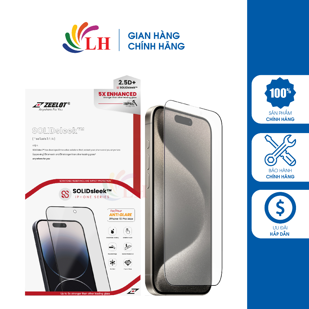 Dán màn hình cường lực Full viền chống vân tay Zeelot dành cho iPhone 15 Pro Max/15 Pro/15 Plus/15/14/13/12/11