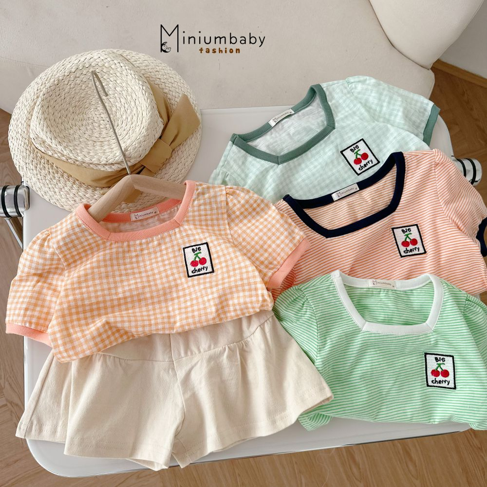 Set bộ quần áo cộc tay, quần giả váy, phối màu nổi bật, chất liệu cotton mềm mịn, Miniumbabyfasshion SB1648
