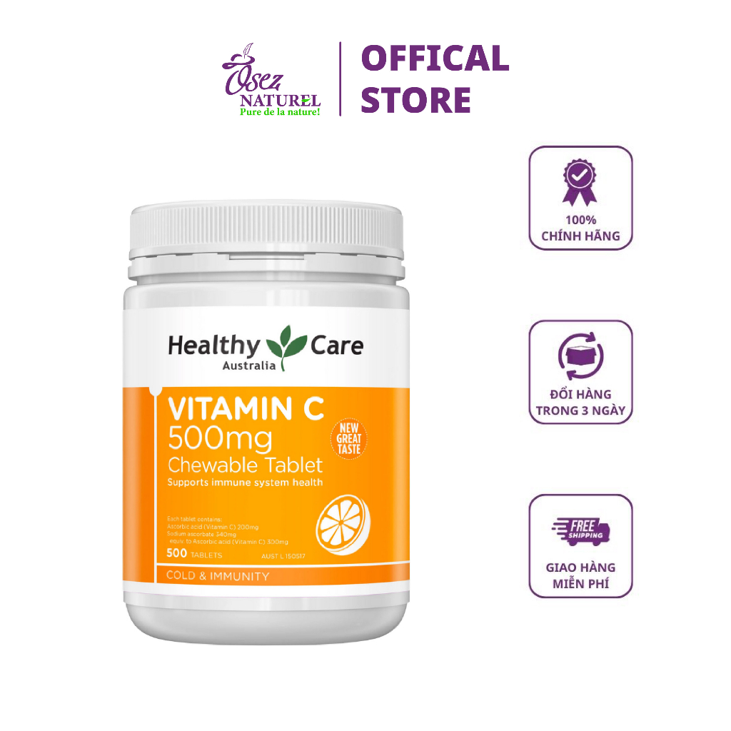 VIÊN NHAI VITAMIN C HEALTHY CARE ÚC TĂNG ĐỀ KHÁNG, SÁNG LÀN DA