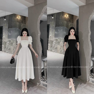 Đầm cổ u xoè tay fom dài che khuyết điểm tốt
