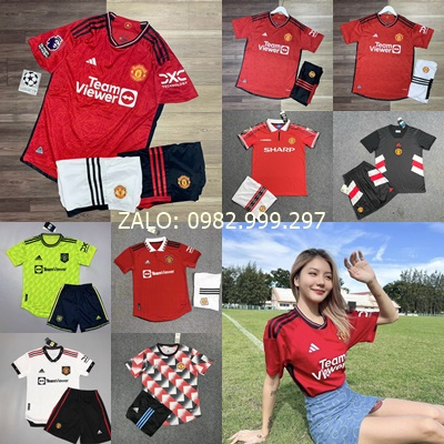 Free Ship - Bộ Quần Áo bóng đá/ Quần Áo Đá Banh CLB MU 23/24 - ( Quần + Áo ) - Vải Gai Thái Chuẩn thi đấu