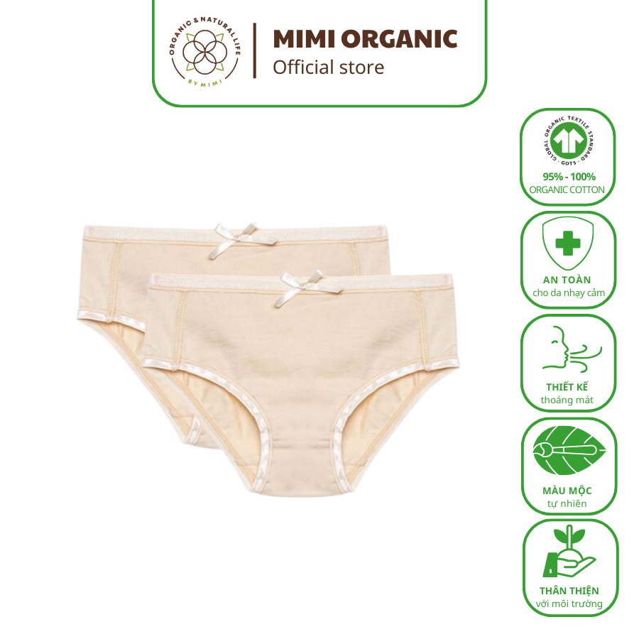 Set 2 chiếc quần lót bé gái dáng tam giác Nature Colored- Mimi Organic bông màu tự nhiên mềm mịn kháng khuẩn