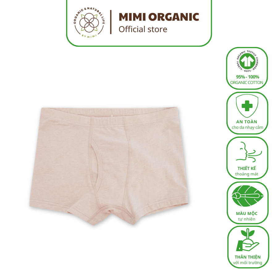 Quần Lót Boxer Mimi Organic Official Bé Trai Màu Be Hở Thoáng Mát