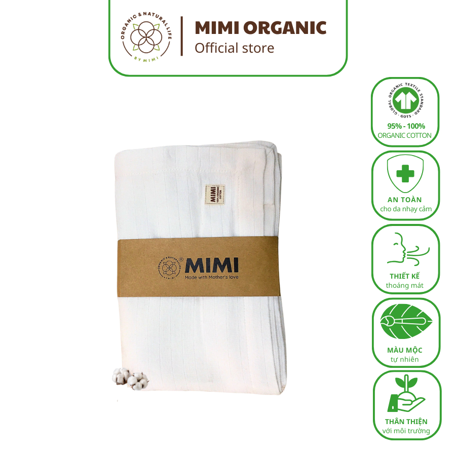 Khăn tắm Mimi Organic đa năng 100% organic cotton, 100cmx100cm an toàn chống nắng chống tia UV khách sạn 5 sao