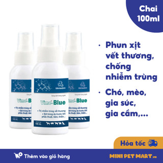 VEMEDIM VIME BLUE 100ml Phun Xịt Chống Nhiễm Trùng Vết Thương Ngoài Da, Sát Trùng Vết Thương Cho Chó Mèo - Mini Pet Mart