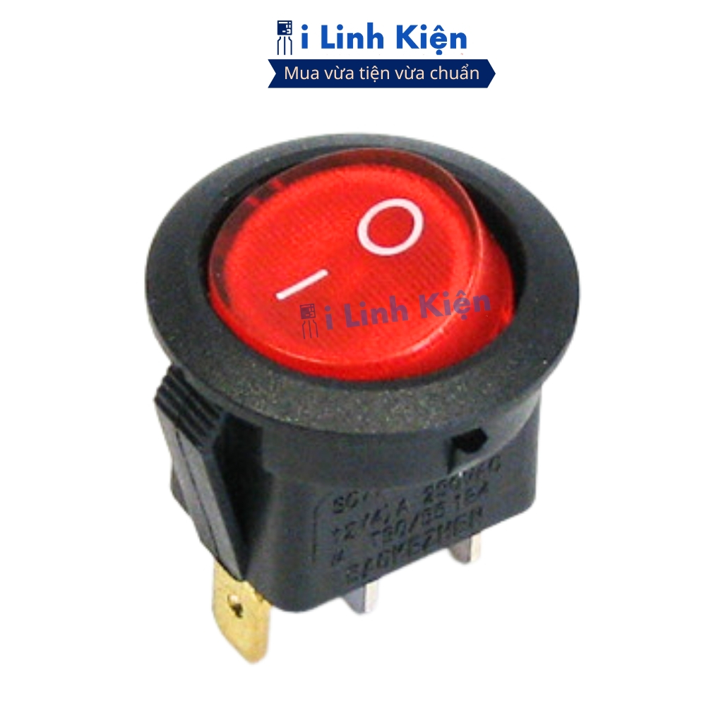 Công tắc bập bênh tròn 3 chân 250V 6A KCD2 23mm có đèn chính hãng ilinhkien.
