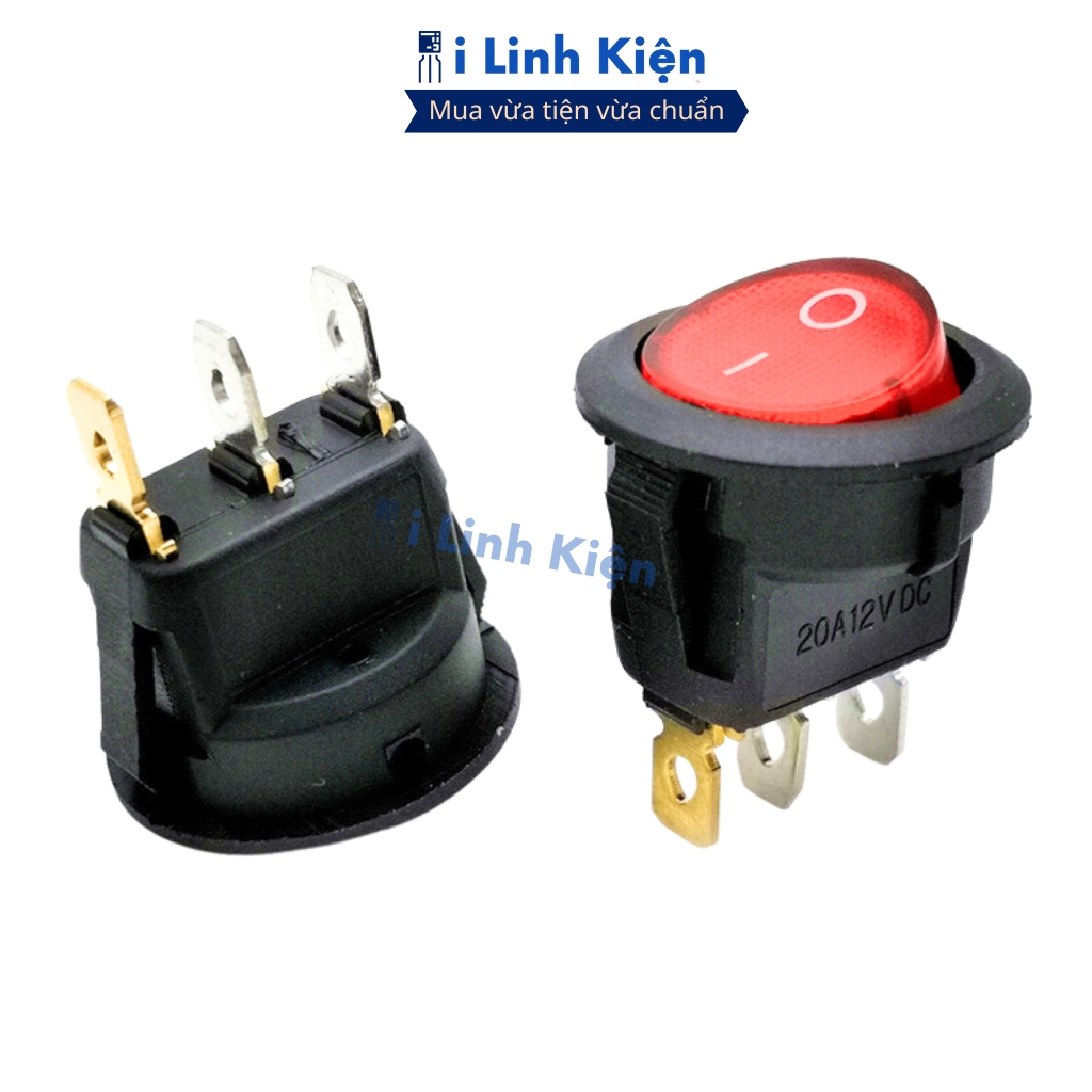 Công tắc bập bênh tròn 3 chân 250V 6A KCD2 23mm có đèn chính hãng ilinhkien.