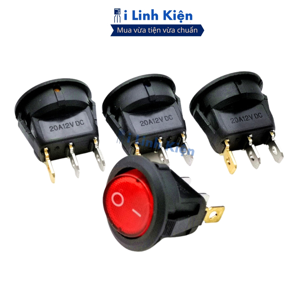 Công tắc bập bênh tròn 3 chân 250V 6A KCD2 23mm có đèn chính hãng ilinhkien.