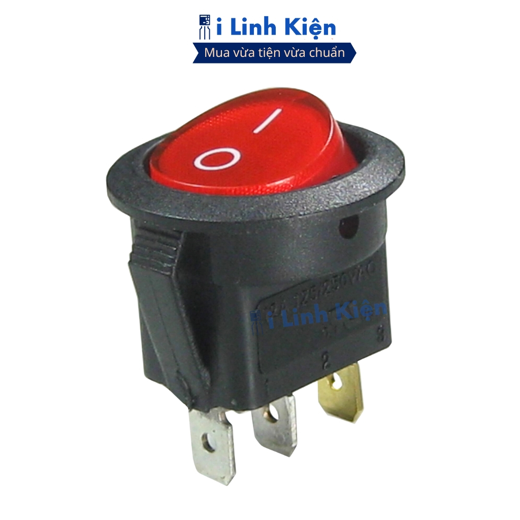 Công tắc bập bênh tròn 3 chân 250V 6A KCD2 23mm có đèn chính hãng ilinhkien.