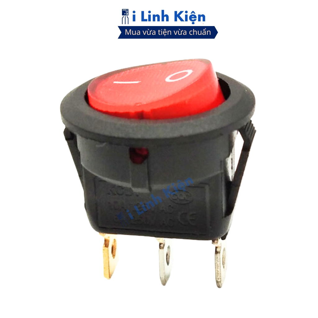Công tắc bập bênh tròn 3 chân 250V 6A KCD2 23mm có đèn chính hãng ilinhkien.