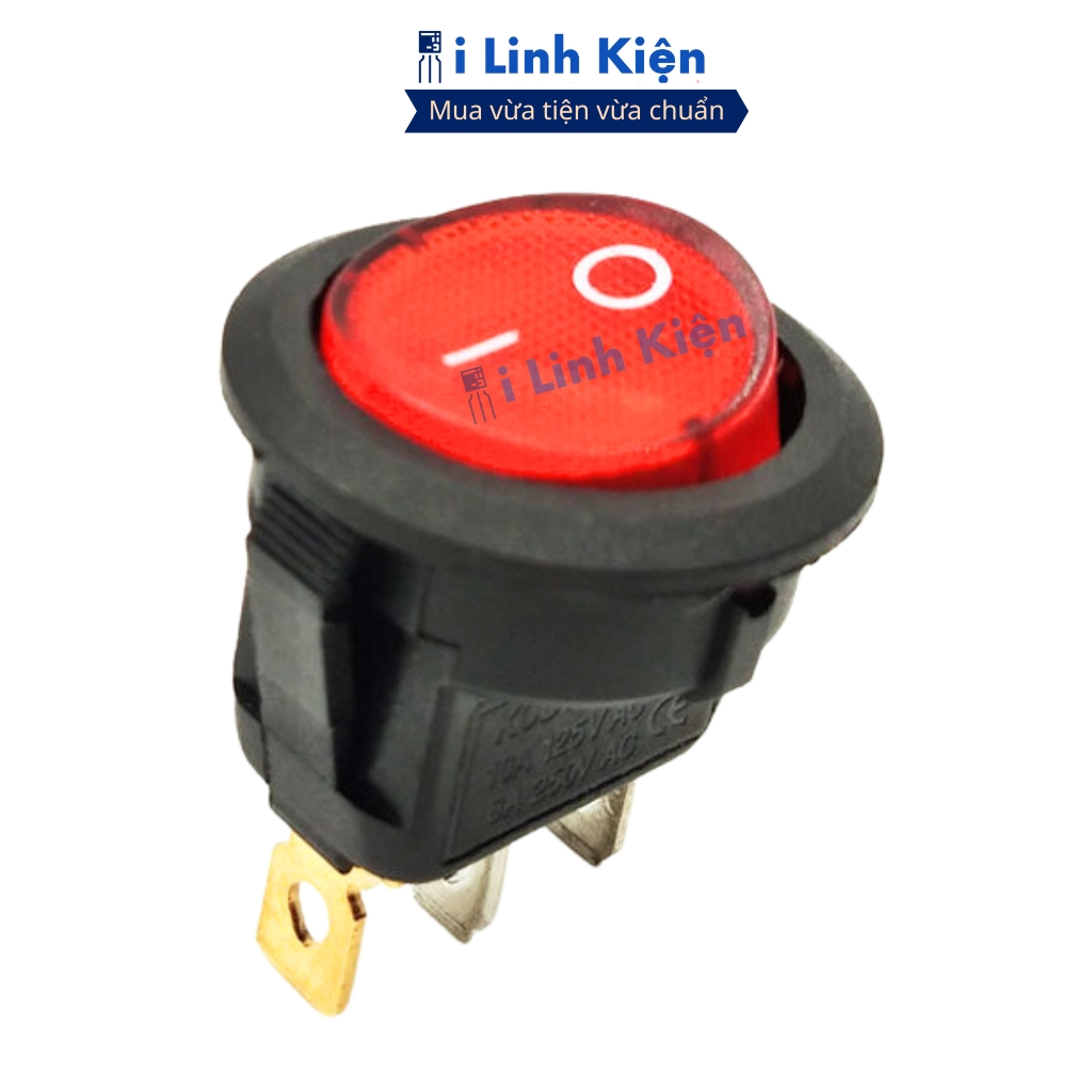 Công tắc bập bênh tròn 3 chân 250V 6A KCD2 23mm có đèn chính hãng ilinhkien.