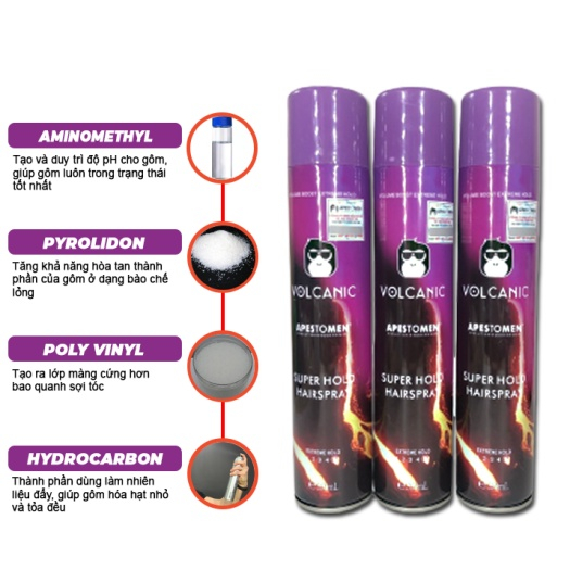 Gôm, Keo Xịt Tóc Volcanic 350ml Cho Nam Nữ. Tạo Kiểu, Giữ Nếp Cho Tóc,Hương Thơm Dễ Chịu. Hàng Chính Hãng Zed 2023