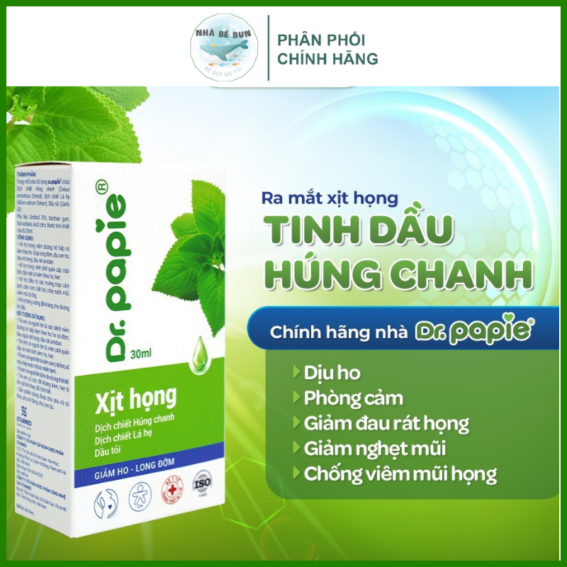Xịt Họng Dr.Papie Húng Chanh Hỗ Trợ Tăng Sức Đề Kháng Đường Hô Hấp 30ml