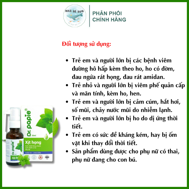 Xịt Họng Dr.Papie Húng Chanh Hỗ Trợ Tăng Sức Đề Kháng Đường Hô Hấp 30ml