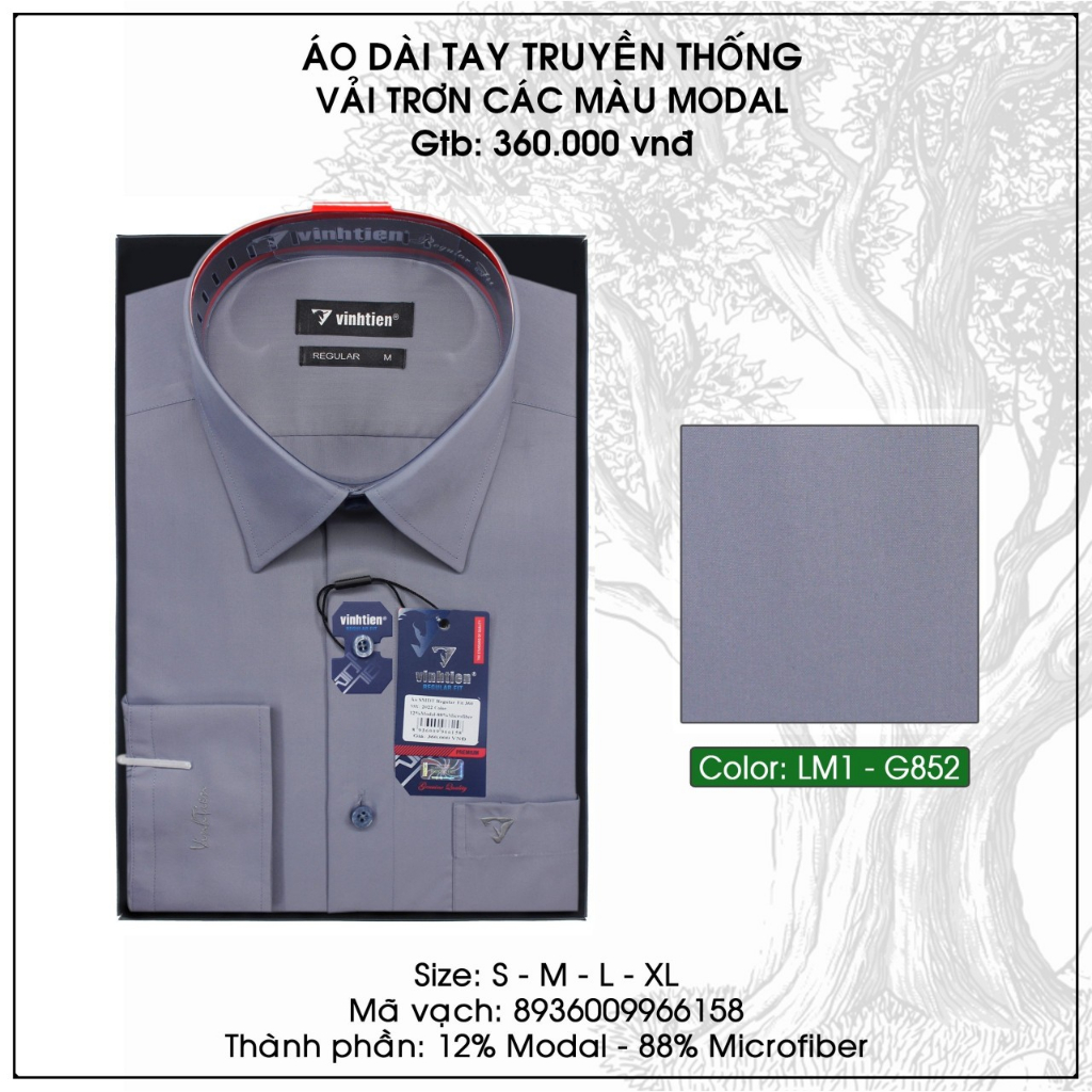 Áo Sơ Mi Dài Tay Màu Trơn Vĩnh Tiến Regular Vạt Ngang 360