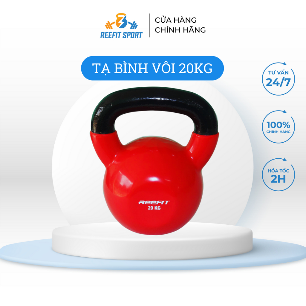 Tạ bình vôi tạ quai xách tạ ấm bọc cao su cao cấp 20kg Reefit Sport