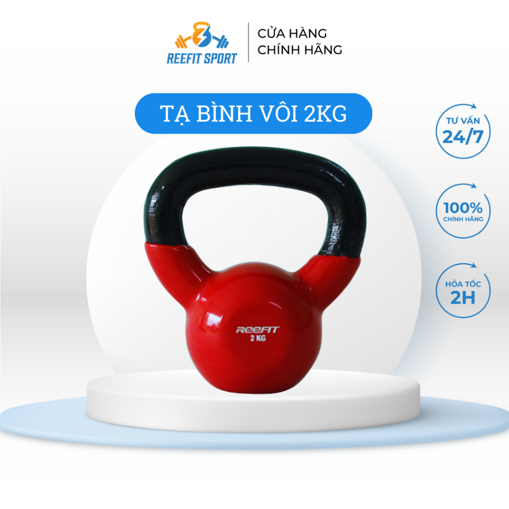 Tạ tạ bình vôi tạ ấm quai xách Reefit Sport 2kg bằng gang bọc cao su cao cấp