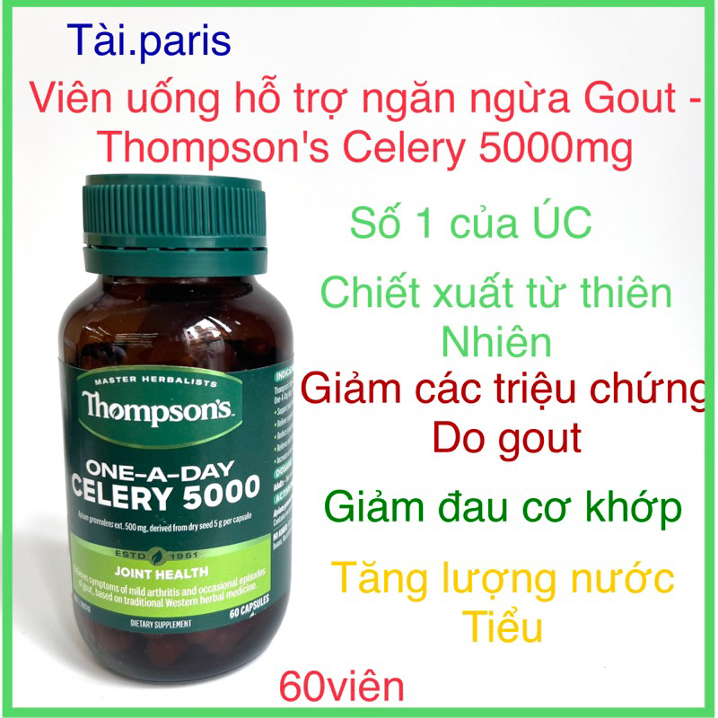 Viên uống hỗ trợ Gout , giảm đau do gout - Thompson's Celery 5000mg- hàng úc