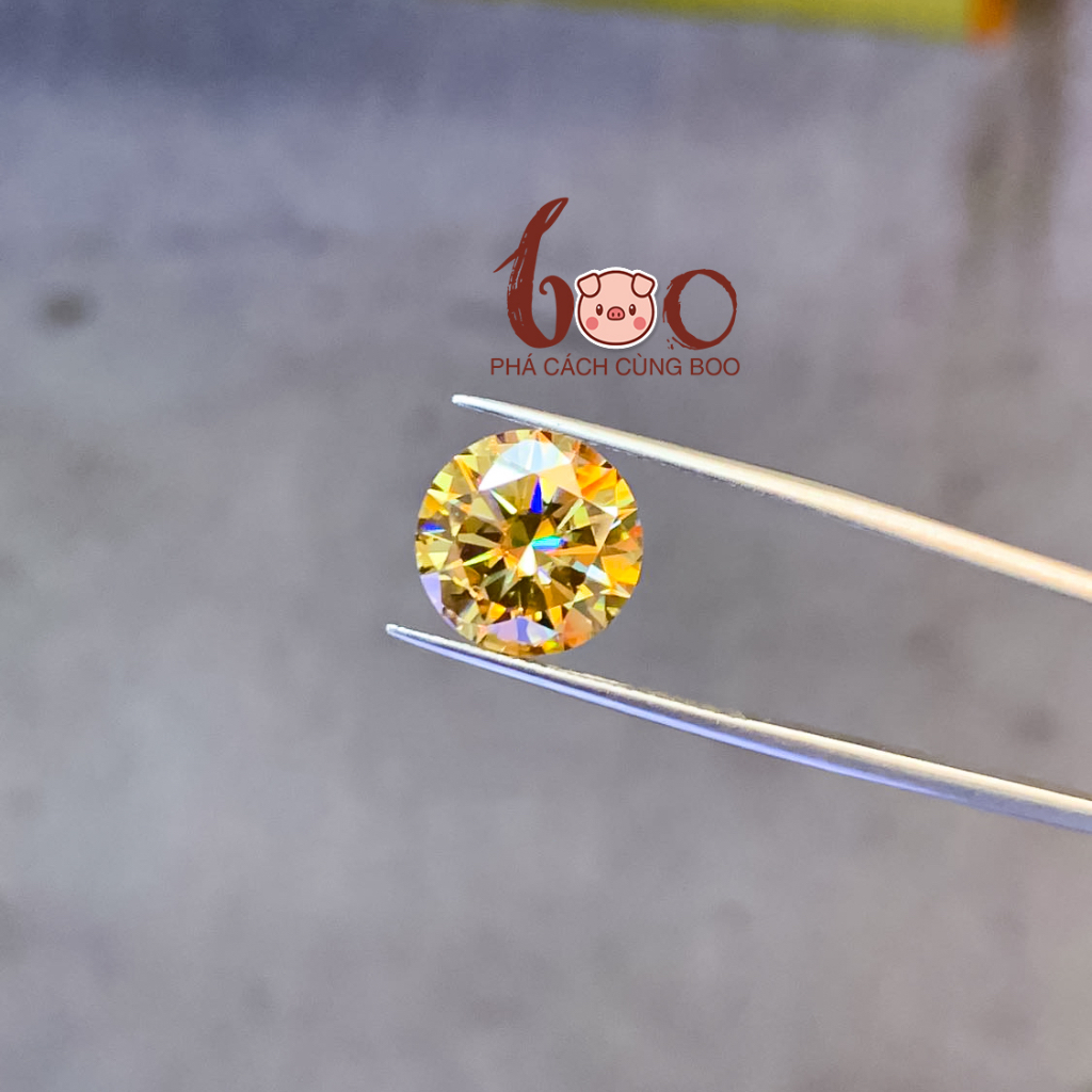 Kim cương nhân tạo Moissanite vàng Champagne, độ sạch: FL Thử bút lên vạch đỏ Kèm Kiểm Định GRA