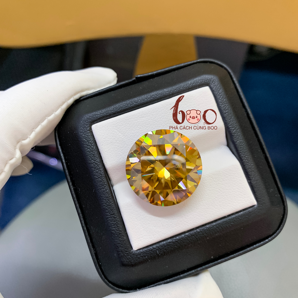 Kim cương nhân tạo Moissanite vàng Champagne, độ sạch: FL Thử bút lên vạch đỏ Kèm Kiểm Định GRA