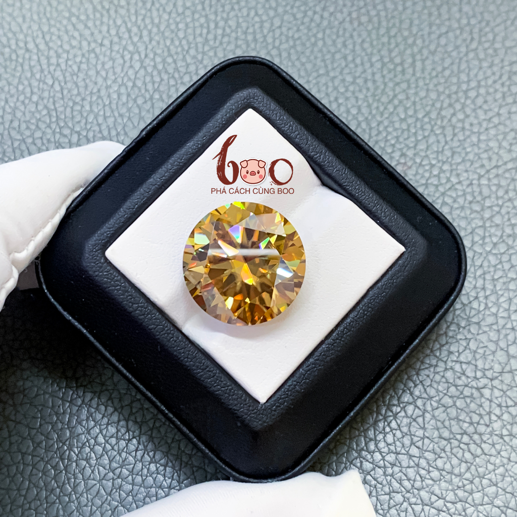 Kim cương nhân tạo Moissanite vàng Champagne, độ sạch: FL Thử bút lên vạch đỏ Kèm Kiểm Định GRA