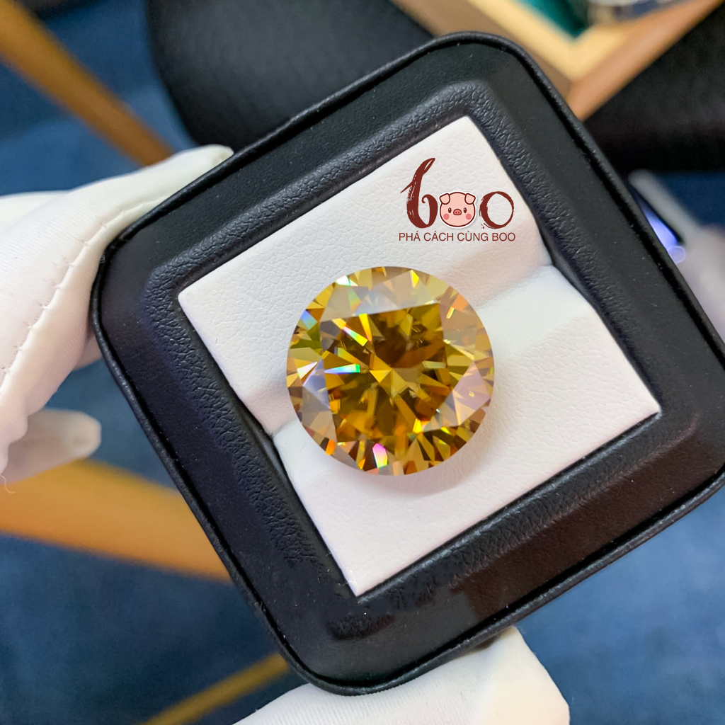 Kim cương nhân tạo Moissanite vàng Champagne, độ sạch: FL Thử bút lên vạch đỏ Kèm Kiểm Định GRA