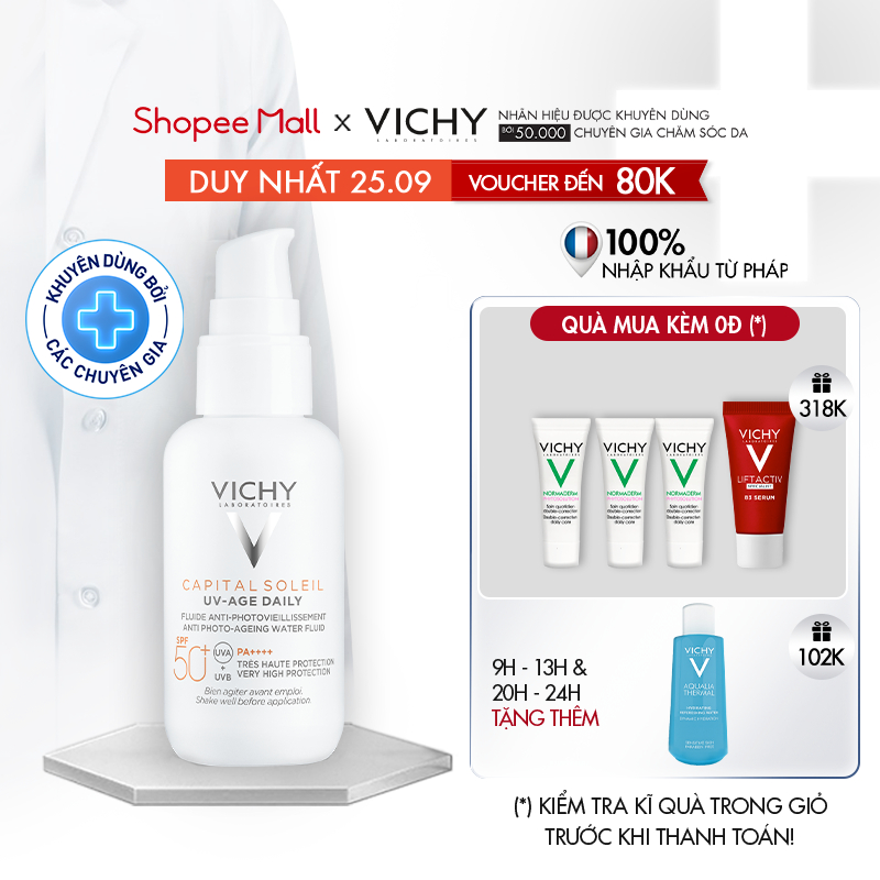 Gel chống nắng bảo vệ da và ngăn ngừa thâm nám, đốm nâu, nếp nhăn Vichy UV Age daily 40ml