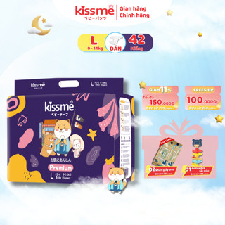 Tã/Bỉm Dán KISSME Đai Mền Như Lụa, Khóa Ẩm 100%, Thoáng Khí, Chống Xệ, Thoải Mái Vận Động - Size L 9kg-14kg 42 Miếng