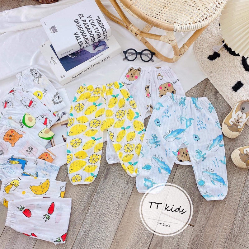 Quần dài chục cotton giấy cho bé