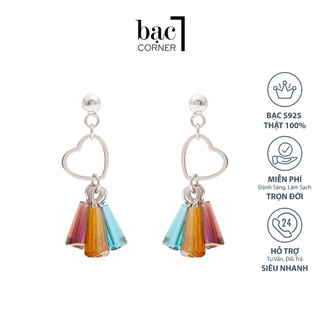 Bông Tai Bạc, Khuyên Tai Đá Pha Lê Sắc Màu Trái Tim Kích Thước 75mm Chiều Dài 26cm Chất Liệu Bạc 925 Không Gỉ-Bạc Corner