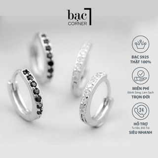 Bông Tai Bạc, Khuyên Tròn Đính Đá Dày 2mm Đường Kính 10mm Đơn Giản Chất Liệu Bạc 925 Sáng Bóng Không Gỉ - Bạc Corner