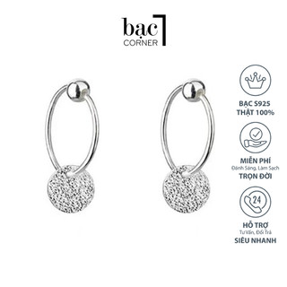 Bông Tai Bạc, Khuyên Tai Tròn Thả Lá Bạc Mặt Nhũ Lấp Lánh Đơn Giản Cá Tính Chất Liệu Bạc 925 Sáng Bóng Không Gỉ
