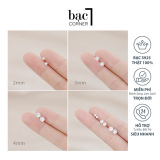 Khuyên Tai Bạc, Bông Tai Nụ Đá Lấp Lánh Nhiều Kích Thước 3mm 5mm 8mm Chất Liệu Bạc 100% Không Gỉ - Bạc Corner