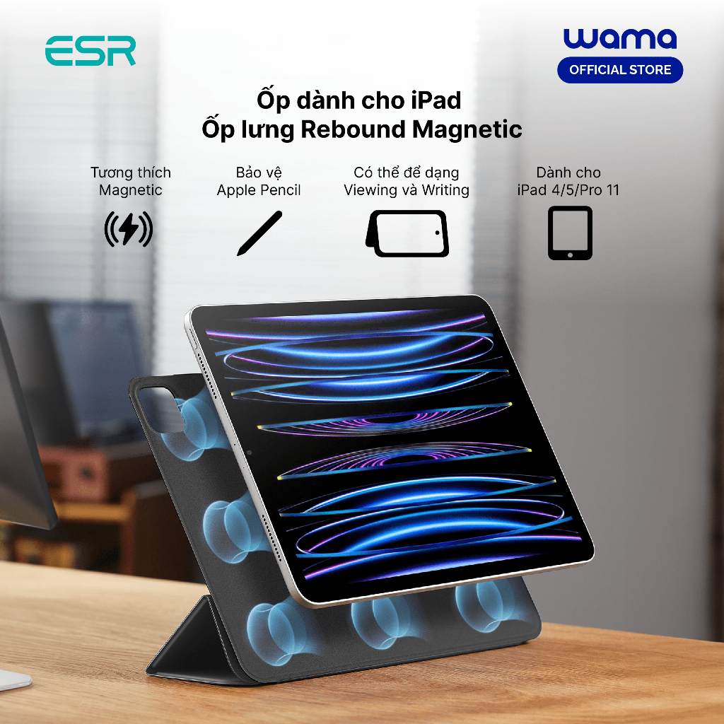 Bao da Magnetic dành cho iPd Air 5/4/Pro 11 Rebound màu đen ESR