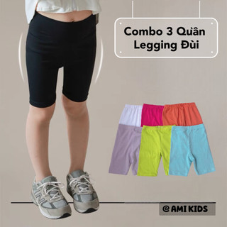 Set 3 Quần Legging Đùi Bé Gái, Quần Legging Chất Cotton Mềm Co Giãn Dáng Ôm Phối Đồ Cực Xinh Cho Bé Gái