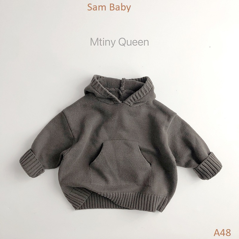 Áo hoodie len trơn đơn giản mũ viền gân cho bé-Sam Baby-A48