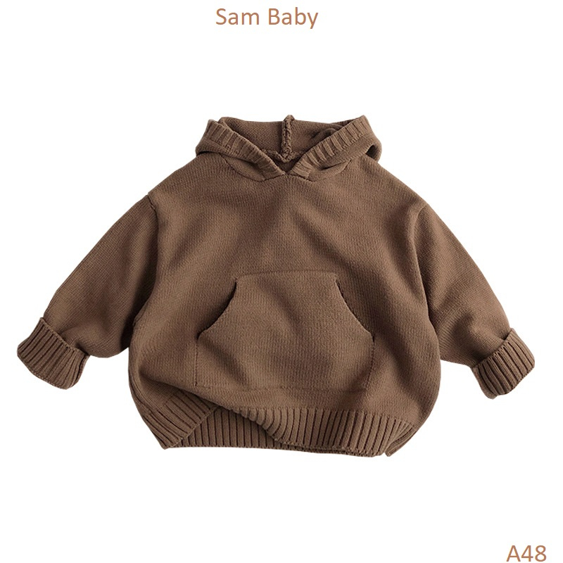 Áo hoodie len trơn đơn giản mũ viền gân cho bé-Sam Baby-A48