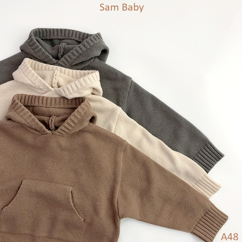 Áo hoodie len trơn đơn giản mũ viền gân cho bé-Sam Baby-A48