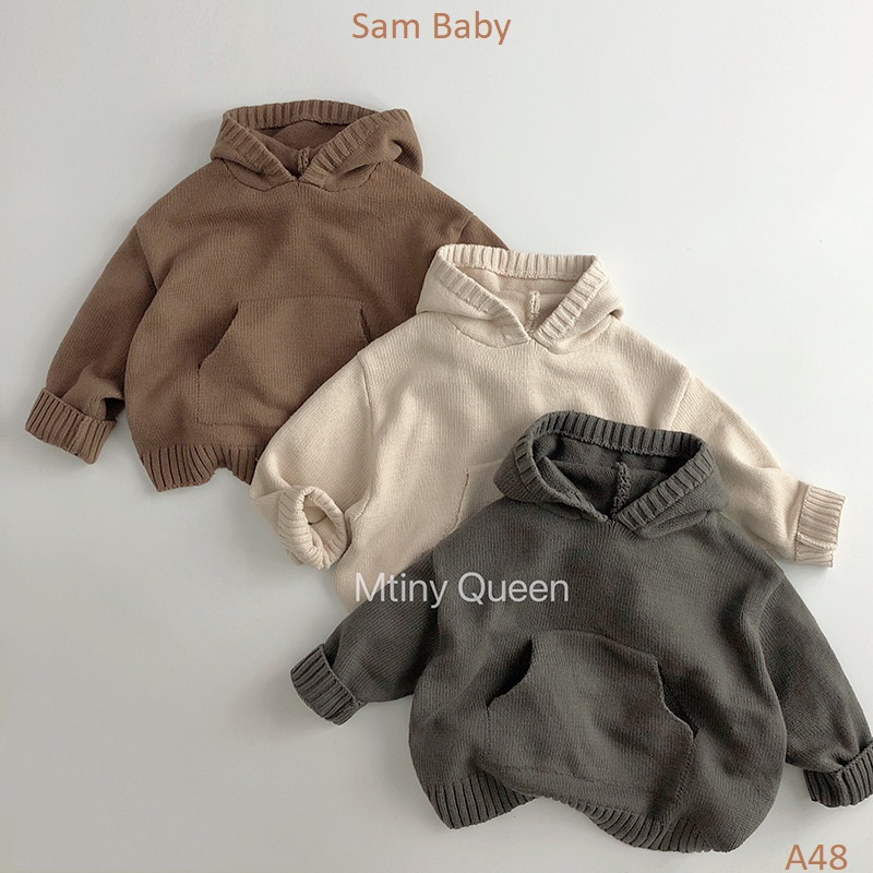 Áo hoodie len trơn đơn giản mũ viền gân cho bé-Sam Baby-A48