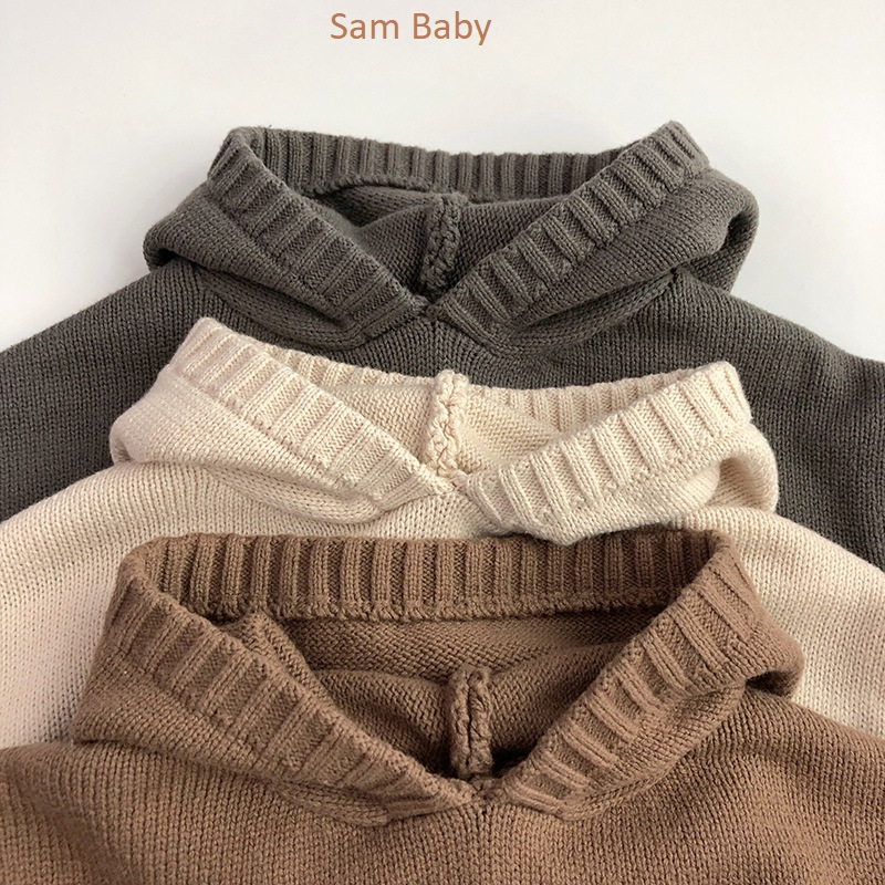 Áo hoodie len trơn đơn giản mũ viền gân cho bé-Sam Baby-A48