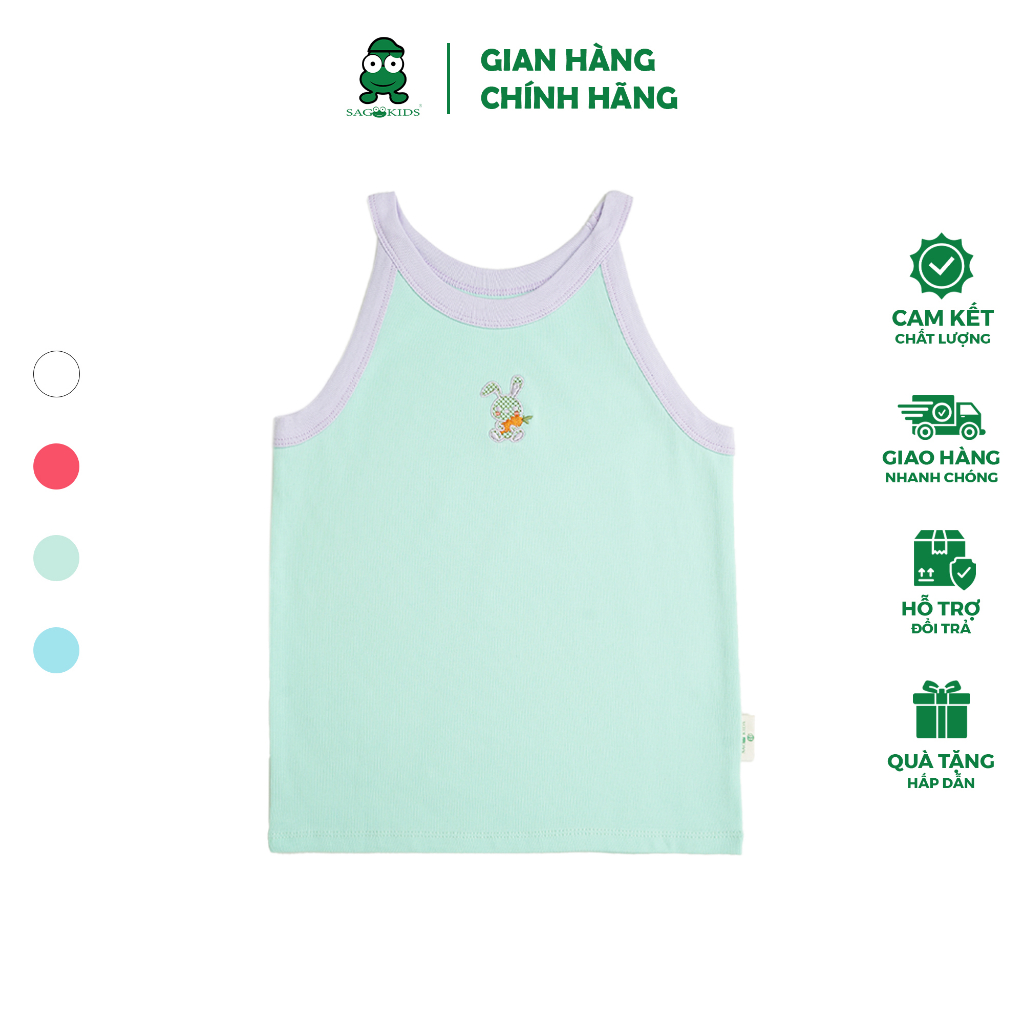 Áo Ba Lỗ Bé Gái Sago Kids Thun Lạnh Co Giãn 4 Chiều Cổ Yếm Phối Viền Thêu Chú Thỏ Ngộ Nghĩnh - 4 Màu