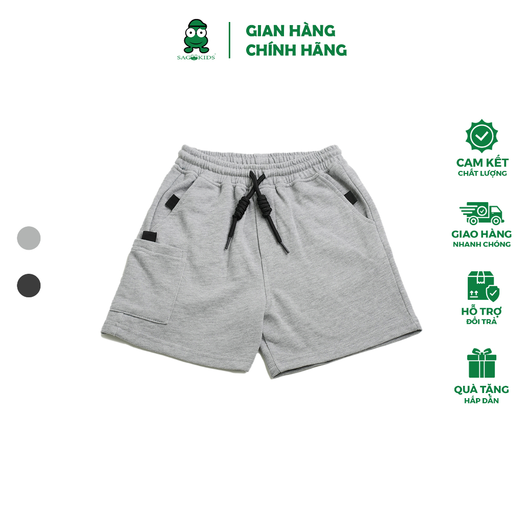 Quần Short Bé Trai Sago Kids Lưng Thun Rút Dây Phối Túi Hộp Tiện Dụng Chất Thun Da Cá Thoáng Mát - 2 Màu