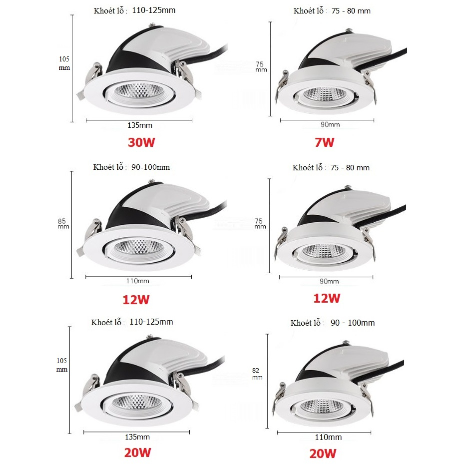 Đèn Led Âm Trần Đế Xoay 360 Độ 7W, Đèn Soi Tranh, Trang Trí Shop HL Lighting