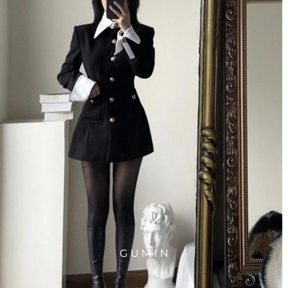 Váy vest phối trắng GUMIN thiết kế xoè nhẹ đai lưng tôn eo, thanh lịch trẻ trung