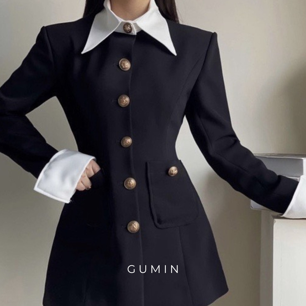 Váy vest phối trắng GUMIN thiết kế xoè nhẹ đai lưng tôn eo, thanh lịch trẻ trung