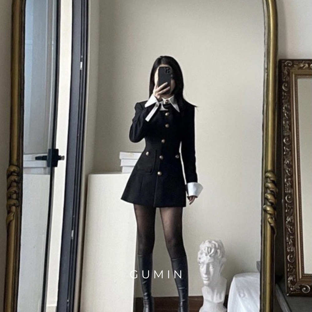 Váy vest phối trắng GUMIN thiết kế xoè nhẹ đai lưng tôn eo, thanh lịch trẻ trung