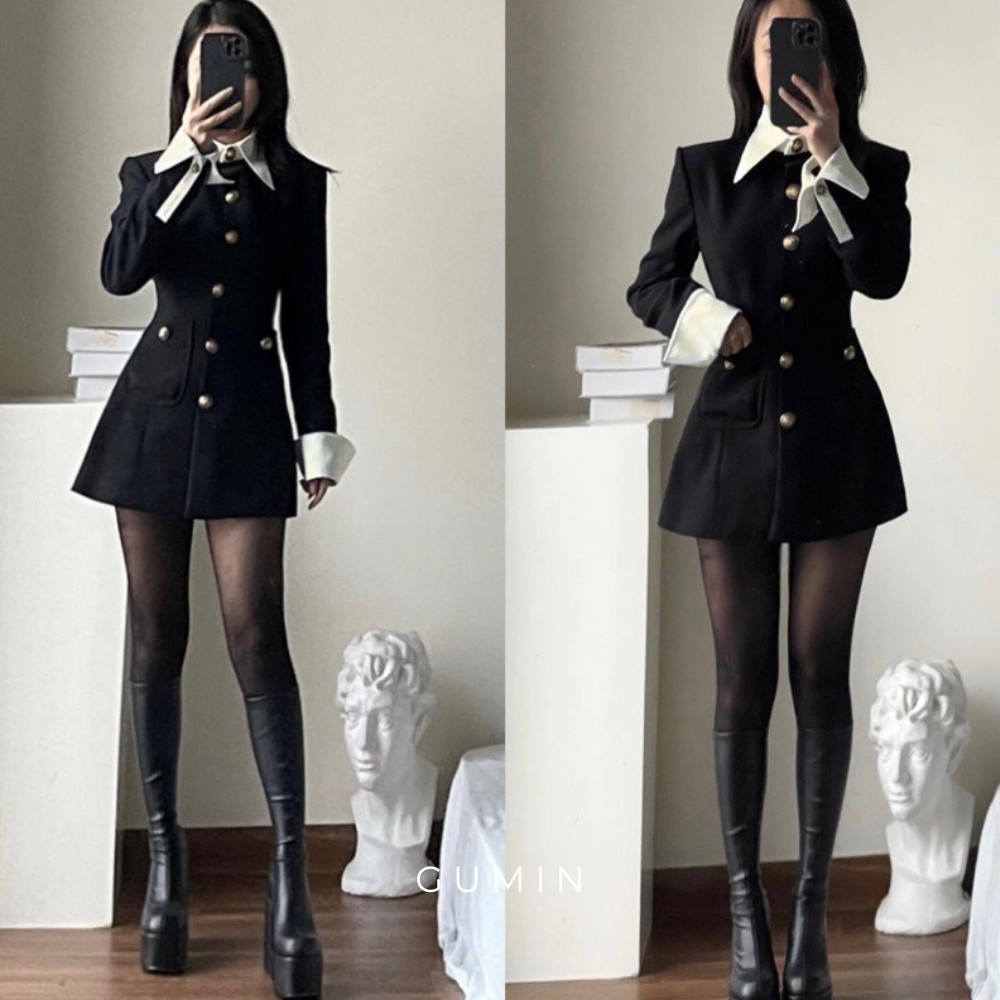 Váy vest phối trắng GUMIN thiết kế xoè nhẹ đai lưng tôn eo, thanh lịch trẻ trung