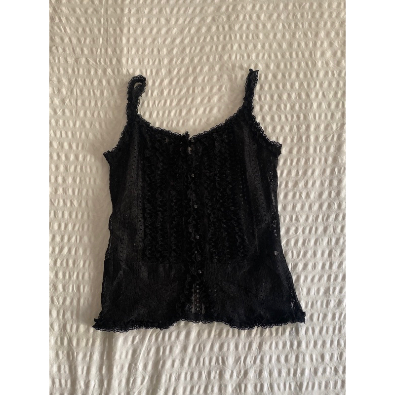 2hand áo cami xô, fairy, voan xuyên thấu camisole top y2k