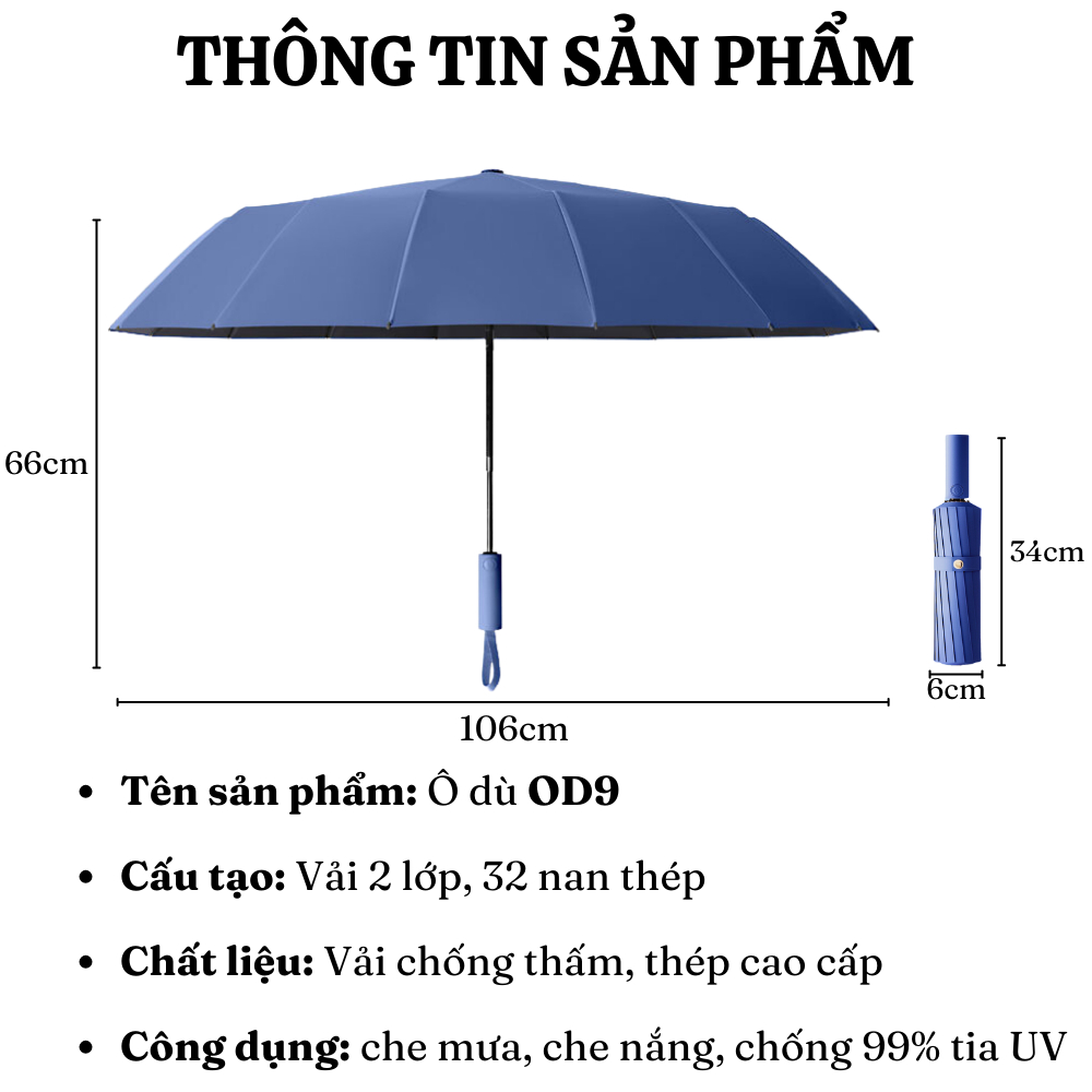 Dù Che Mưa Hegami 32 Nan Đóng Mử Tự Động Tay Cầm chắc Chắn